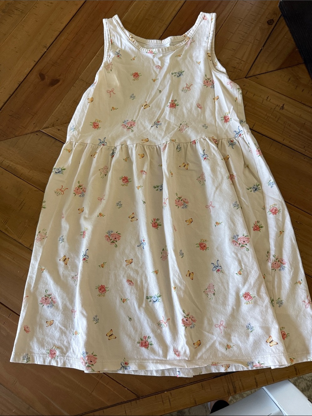 H&M Cream Sleeveless Floral Cotton Dress with Pink & Blue Accents